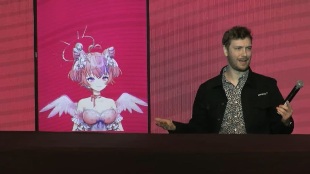 Connor and Ironmouse at Anime Expo 2023 panel