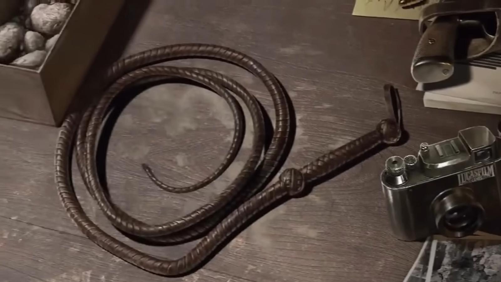 Screenshot of a whip from Bethesda's Indiana Jones teaser