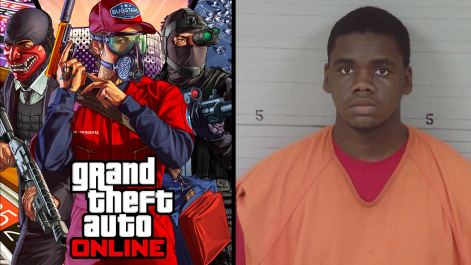 GTA Online image next to mugshot of Keyshawn Omar Cooper