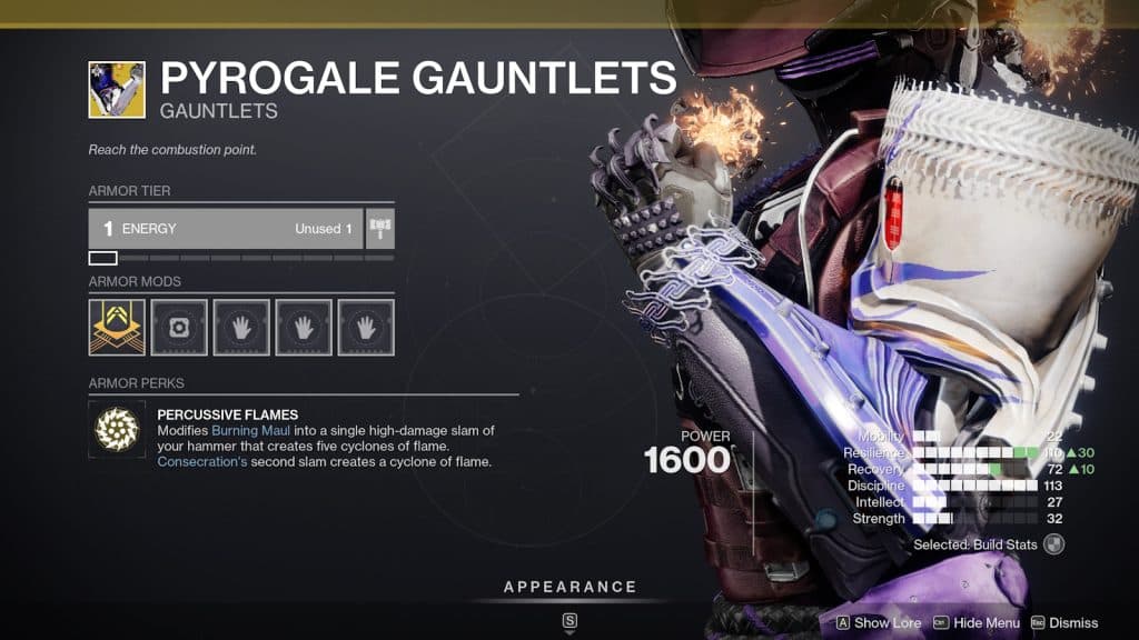 Pyrogale Gauntlets Exotic armor overview and effects in Destiny 2.