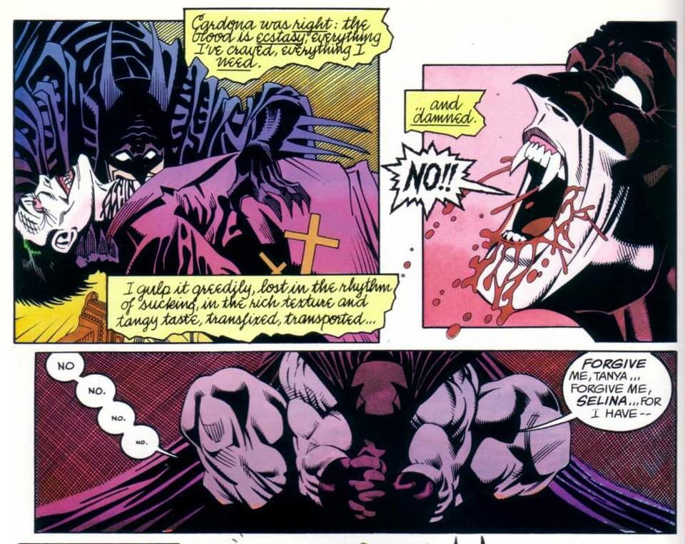 Vampire Batman drinks Joker's blood