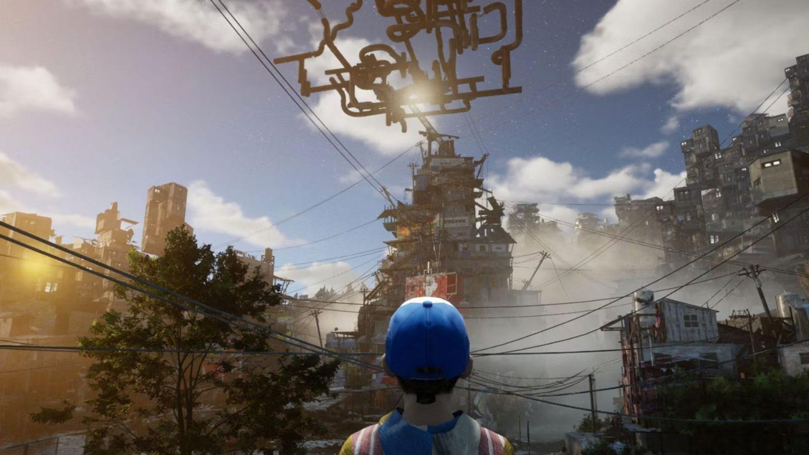 only up main character looking up at map