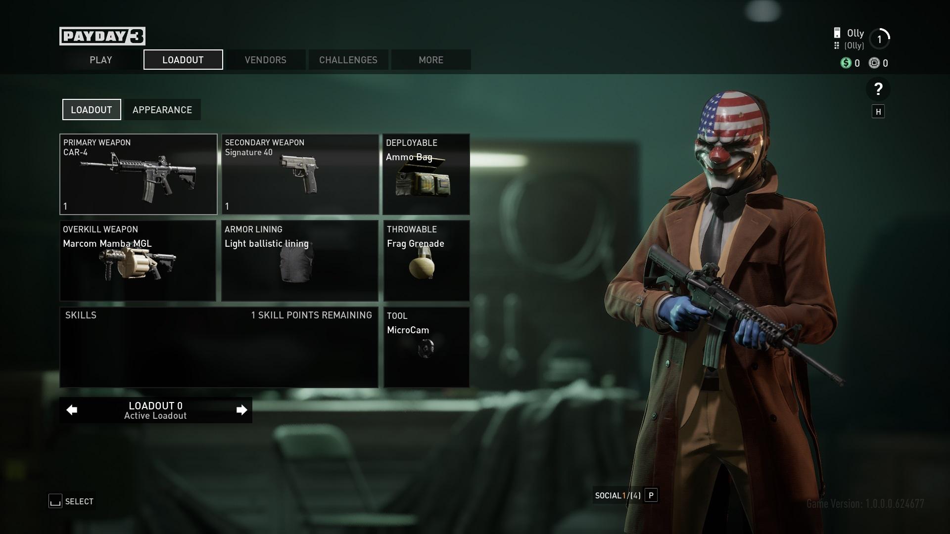 payday 3 how to level up loadout screen