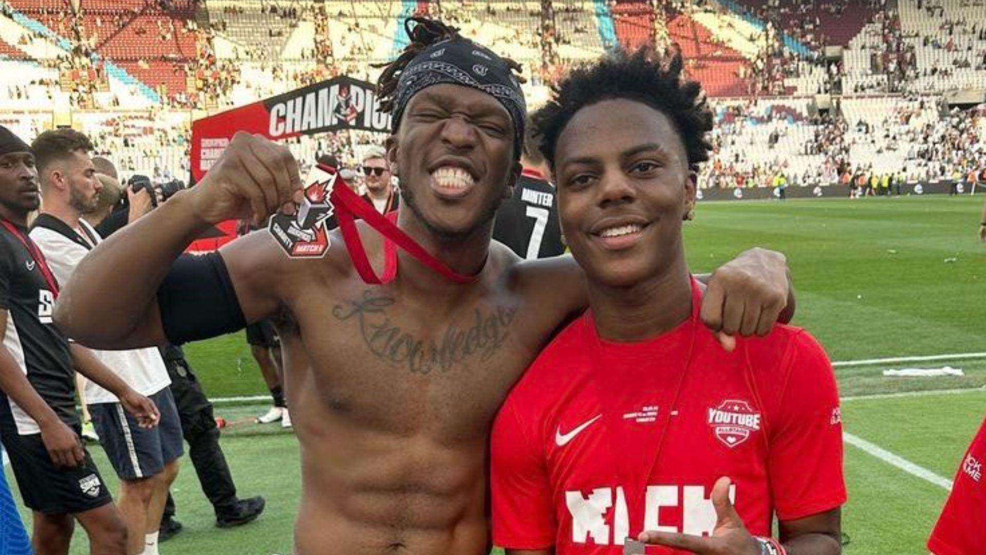 IShowSpeed and KSI posing after 2023 sidemen charity match with medals