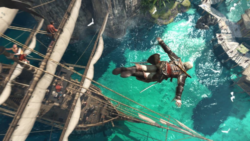Edward Kenway leaping into the water in Assassin's Creed Black Flag