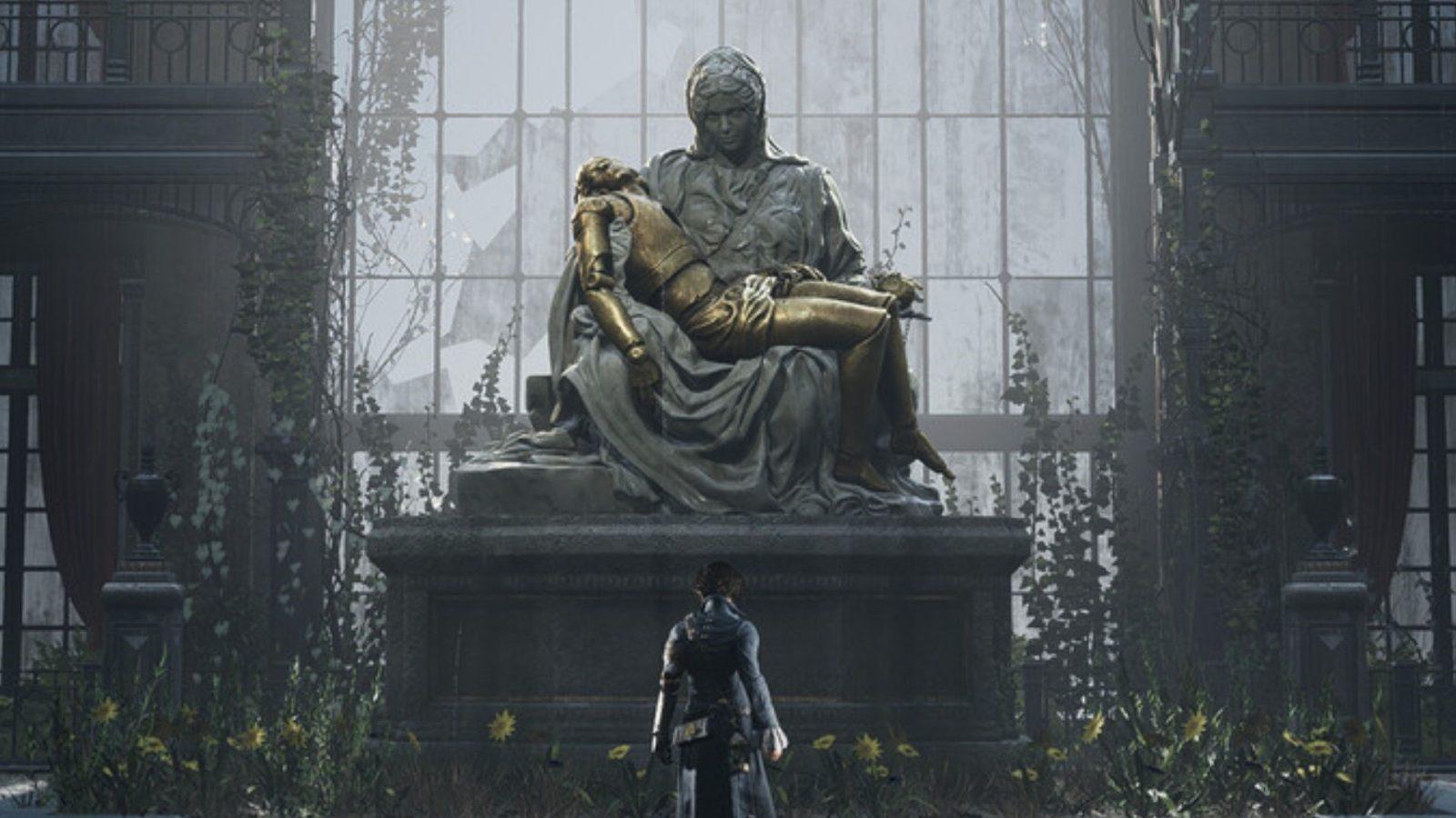 pinocchio looking at respec statue in lies of p