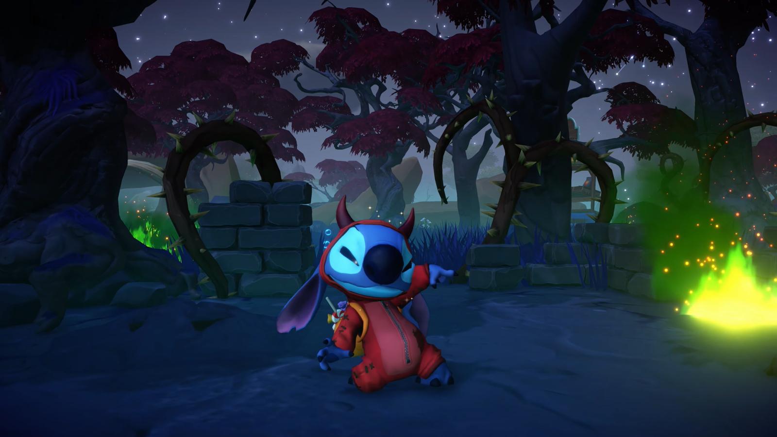 Stitch in Dreamlight Valley dressed as a devil