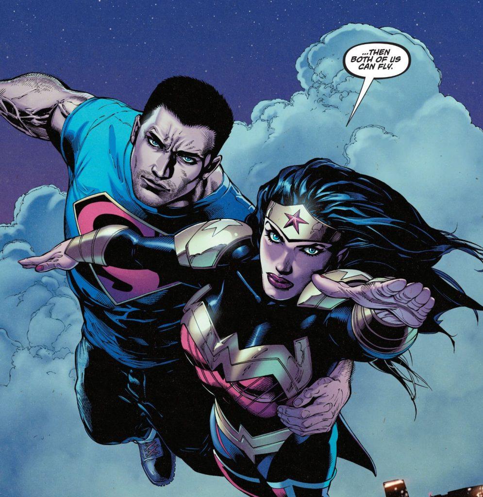 Wonder Woman and Superman flying