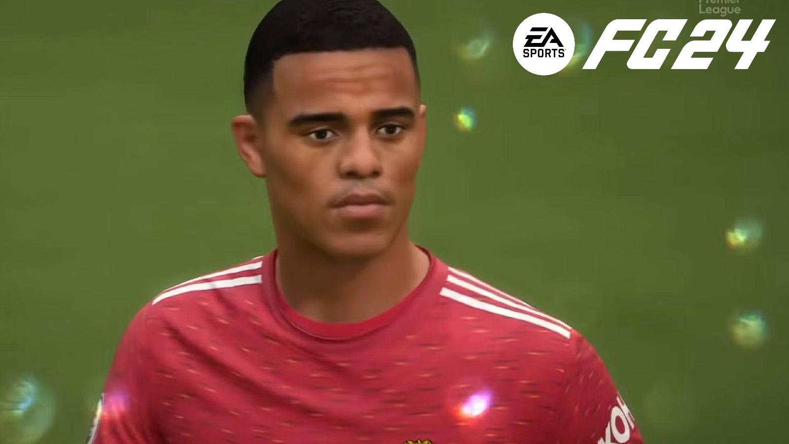 Mason Greenwood in FIFA 23 with EA FC 24 logo in top right corner