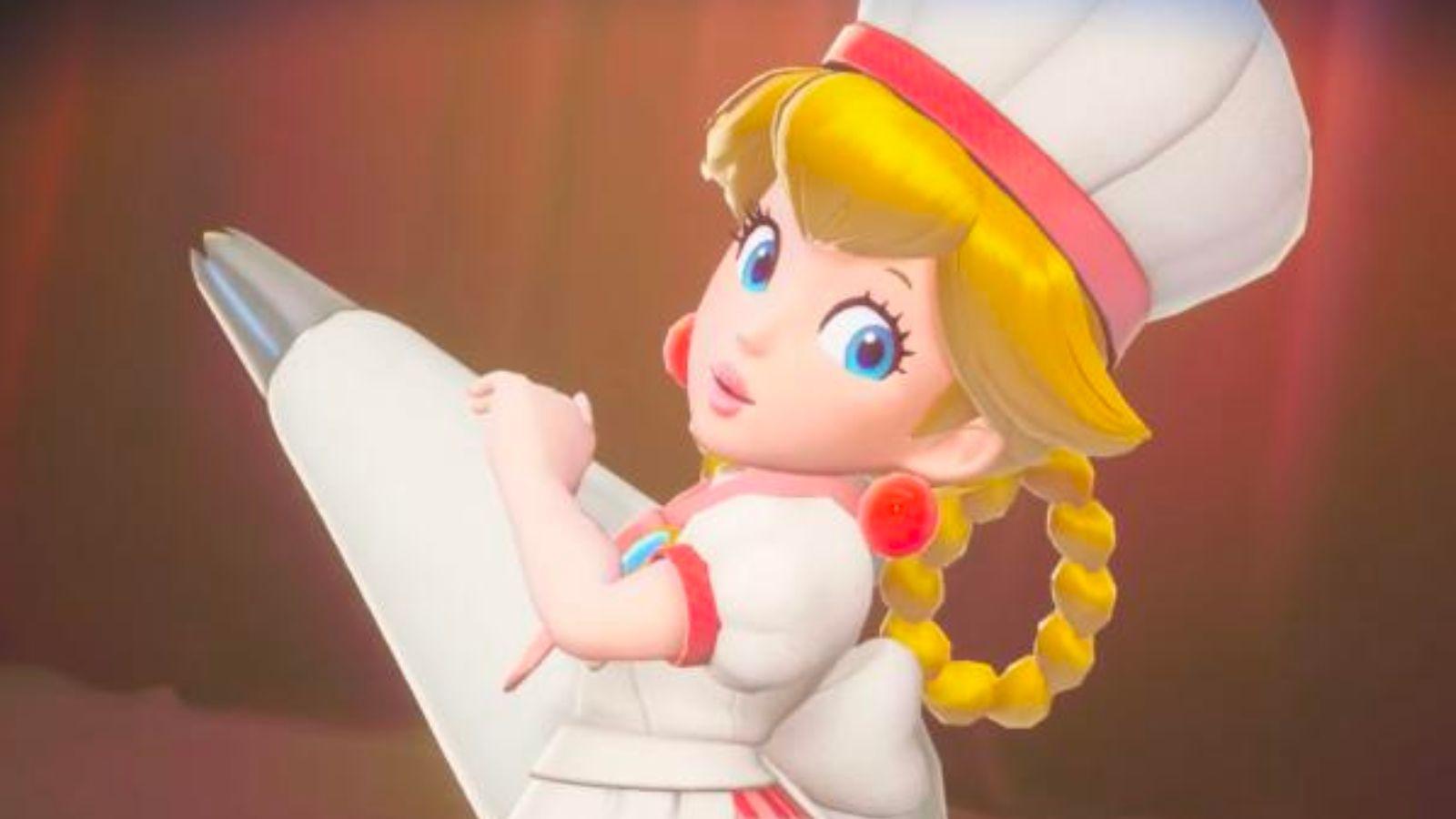 Princess Peach dressed as a chef in Showtime!