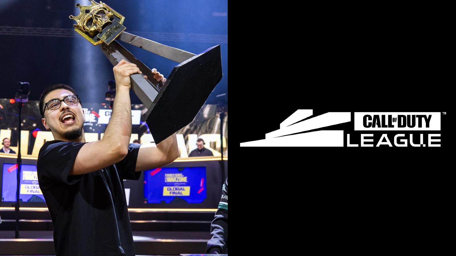 Shifty holding WSOW trophy next to Call of Duty league logo on black background