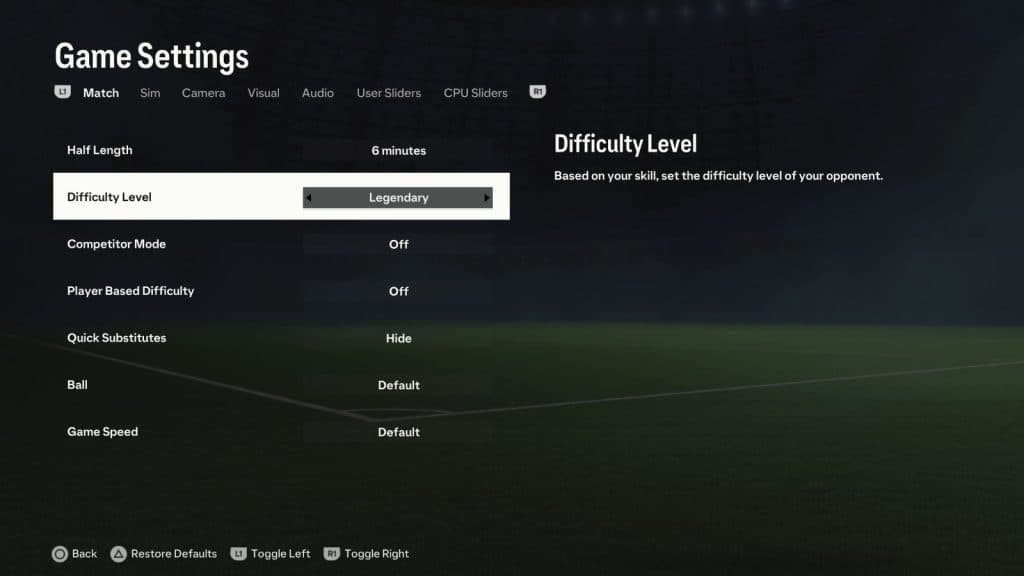 EA FC 24 settings menu
