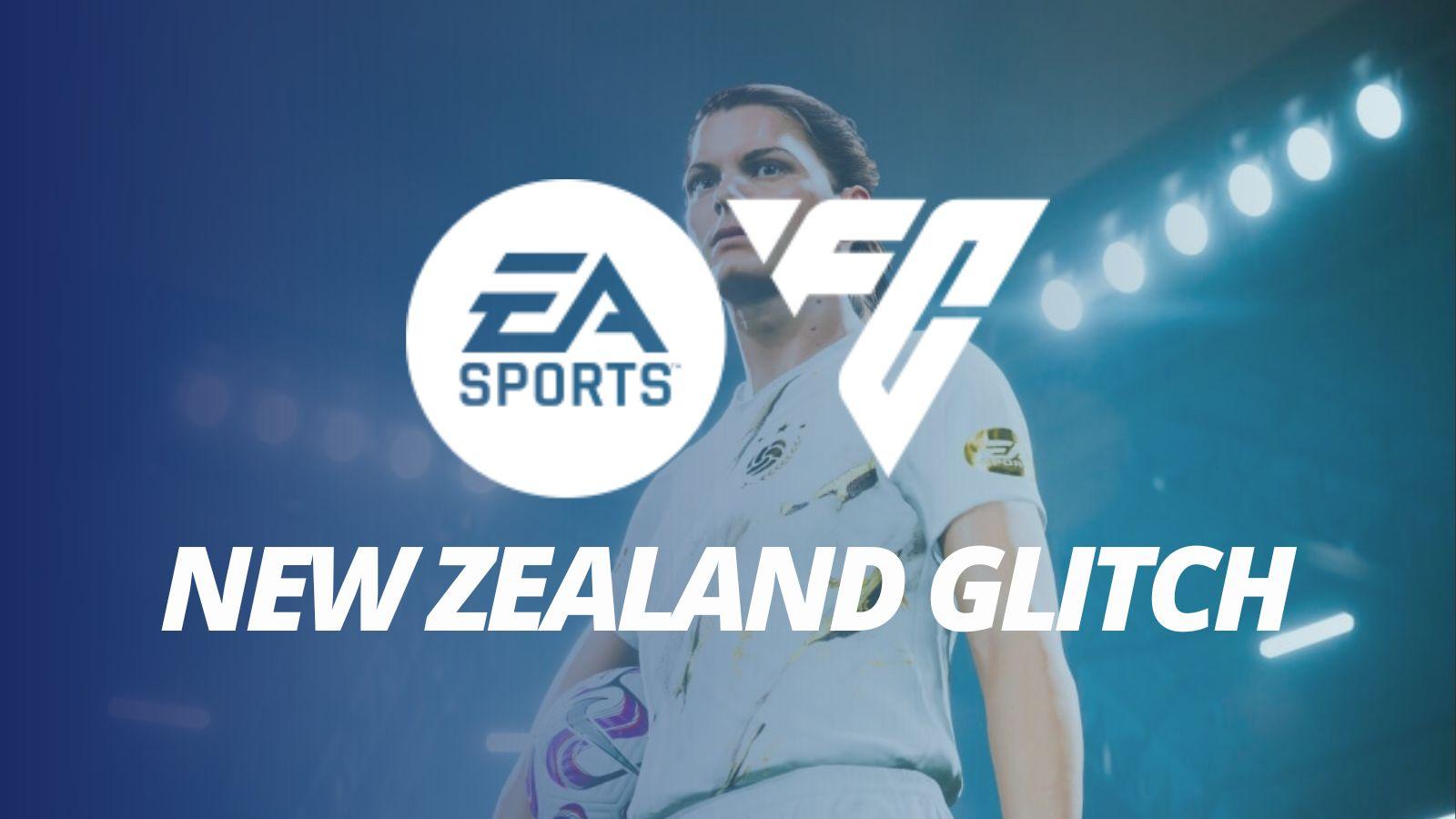 EA FC text with new zealand glitch and logo