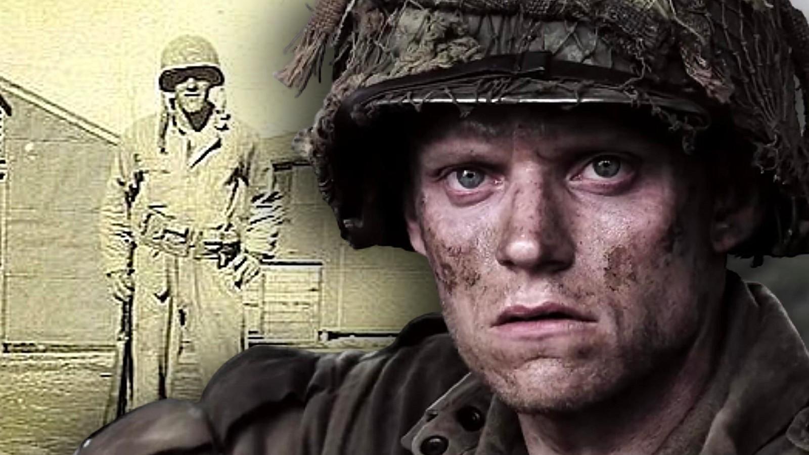 The real Albert Blithe and Marc Warren in Band of Brothers