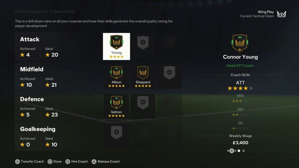 Coaches menu in EA FC 24 Career Mode