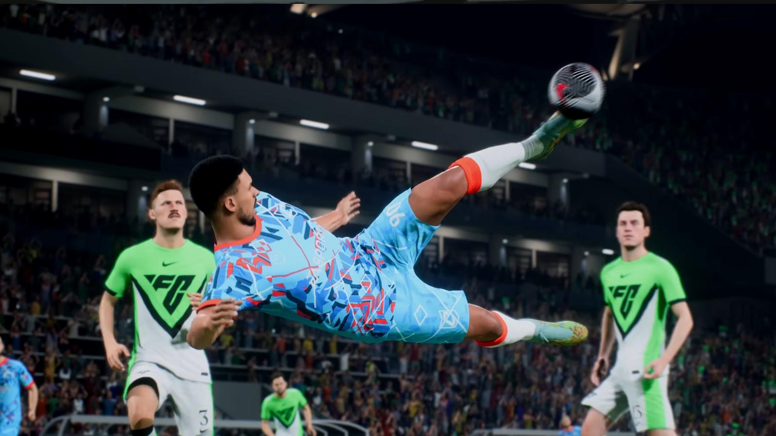 Clubs player with Acrobatic performing overhead volley in EA FC 24.