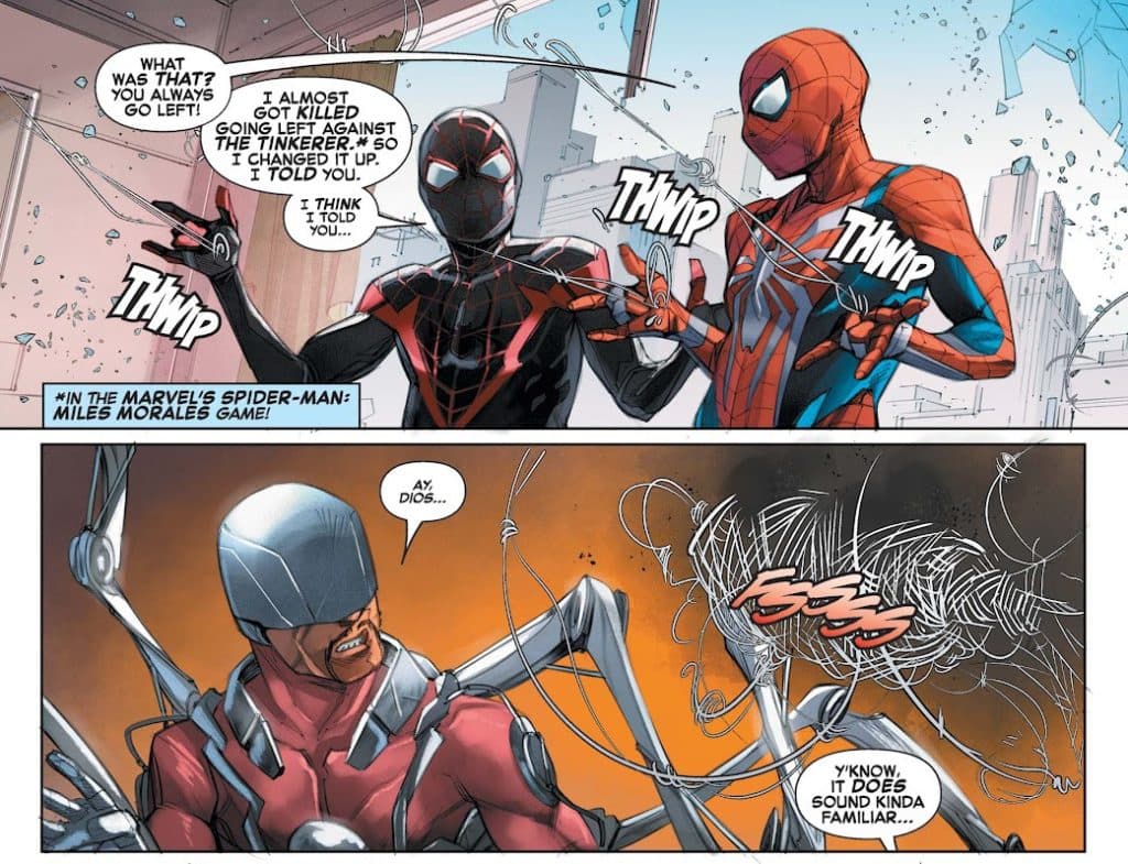 Both Spider-Men fight Tarantula