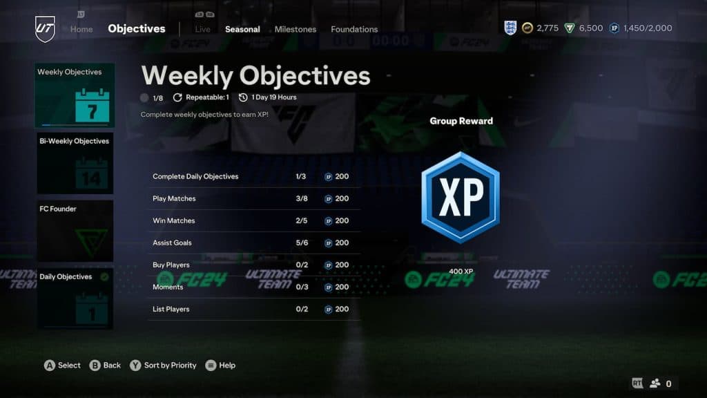 XP from Objectives in EA FC 24