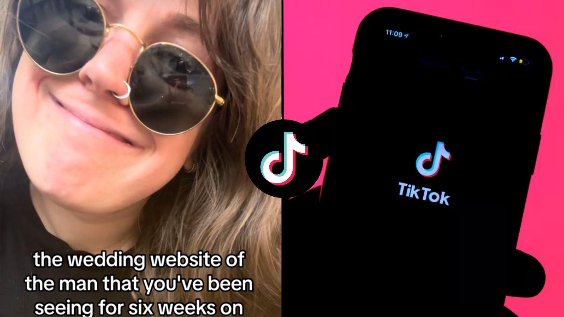 Woman in sunglasses smiling at camera alongisde TikTok logo