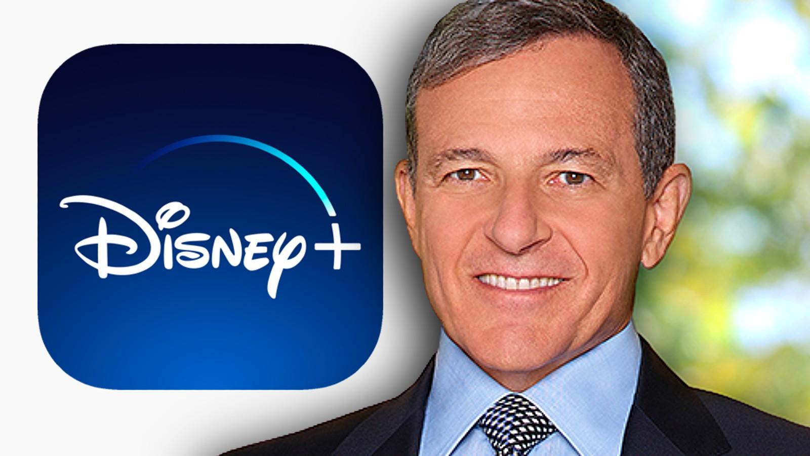 Bob Iger and the Disney Plus logo