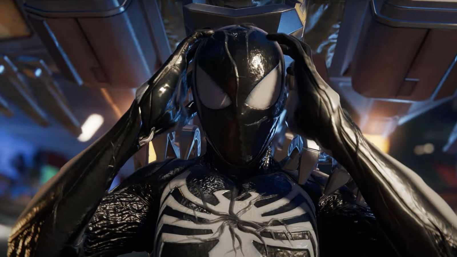 spider-man in black suit falling from Marvel's spider-man 2