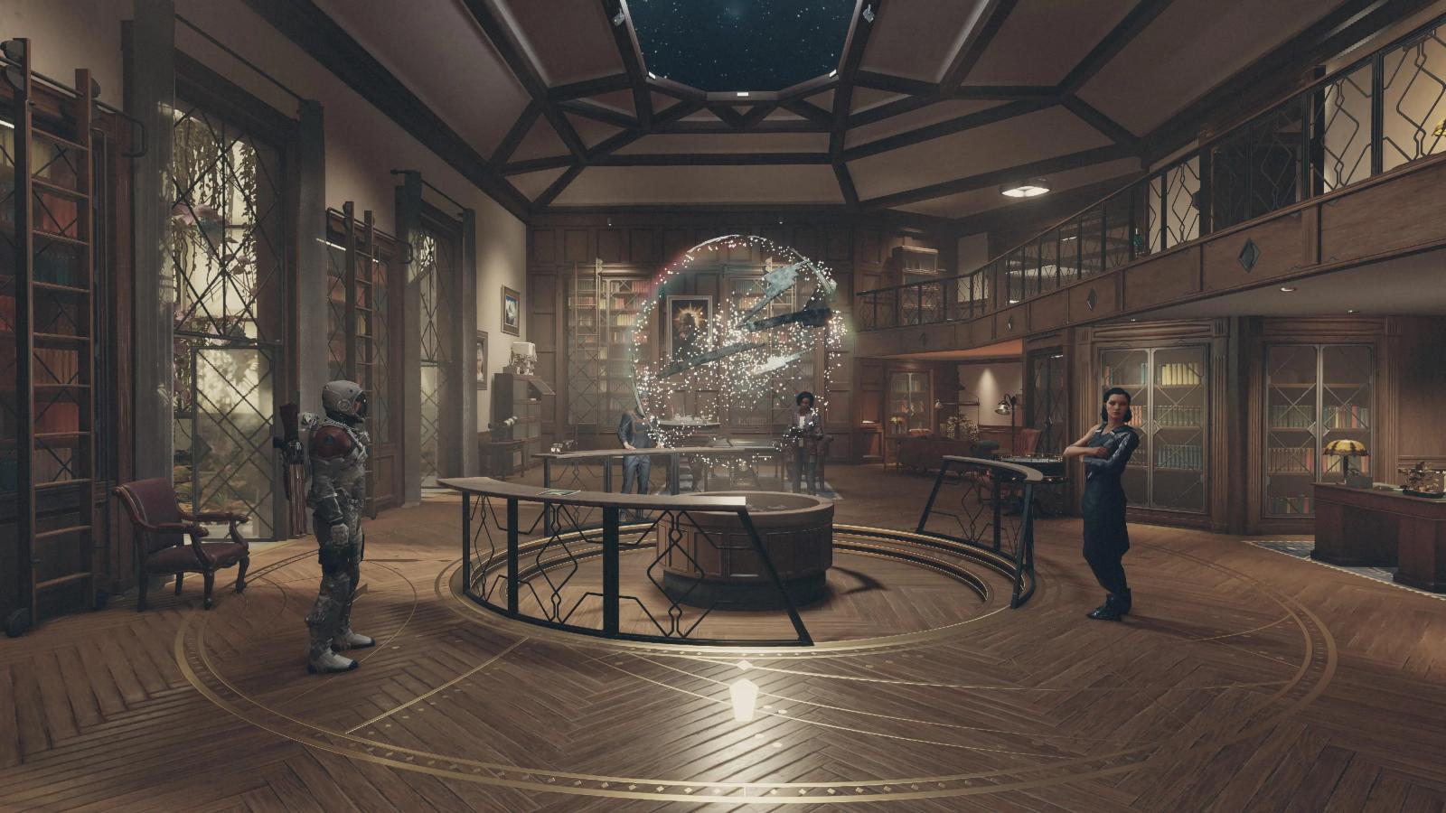 Screenshot of The Lodge from Starfield with Constellation inside