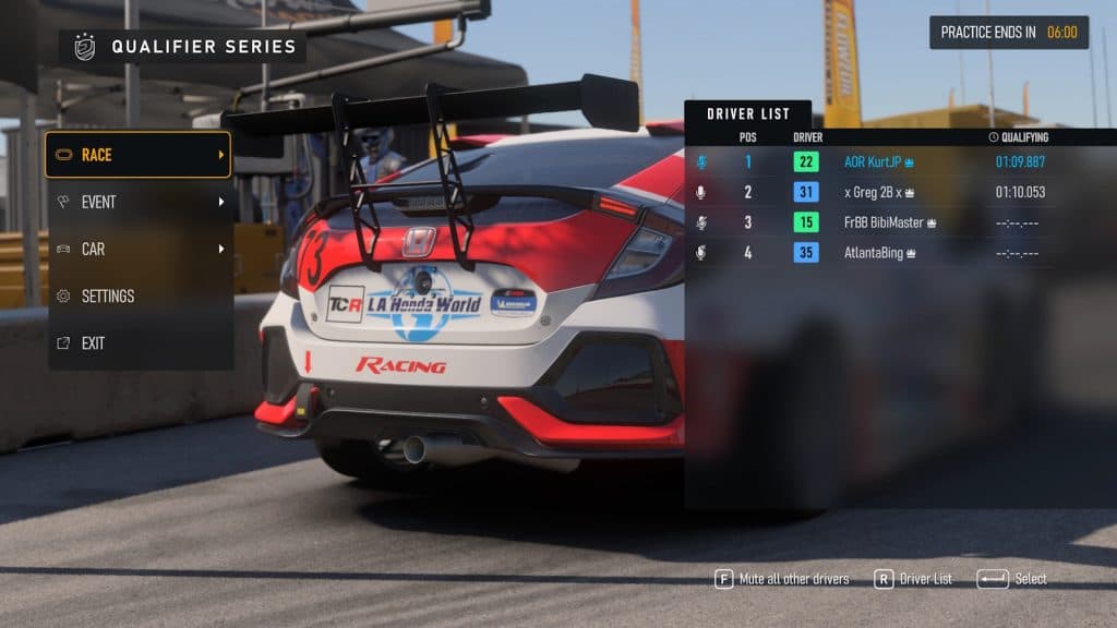 Qualifying session on Laguna Seca in Forza Motorsport's multiplayer.