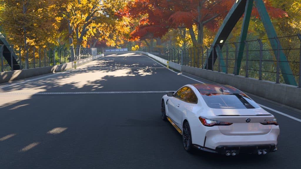 BMW racing through beautiful Maple Valley in Forza Motorsport.
