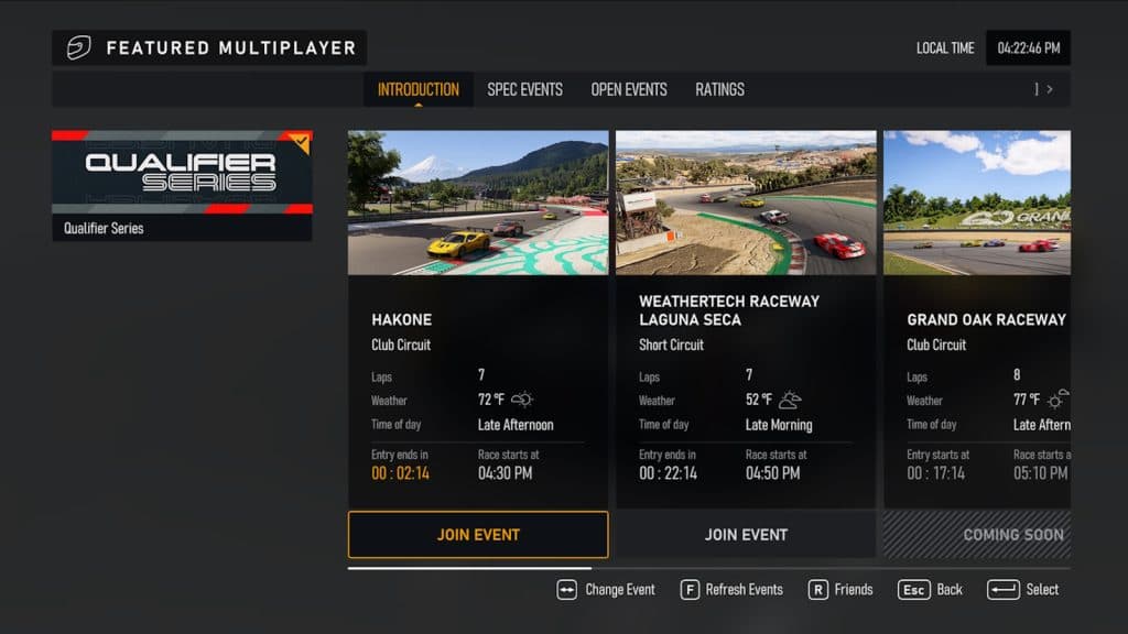 Qualifier Series placement event in Forza Motorsport multiplayer.