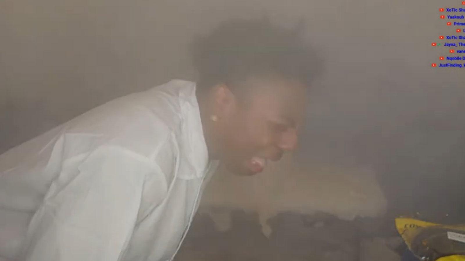 IShowSpeed coughing in his bedroom full of smoke