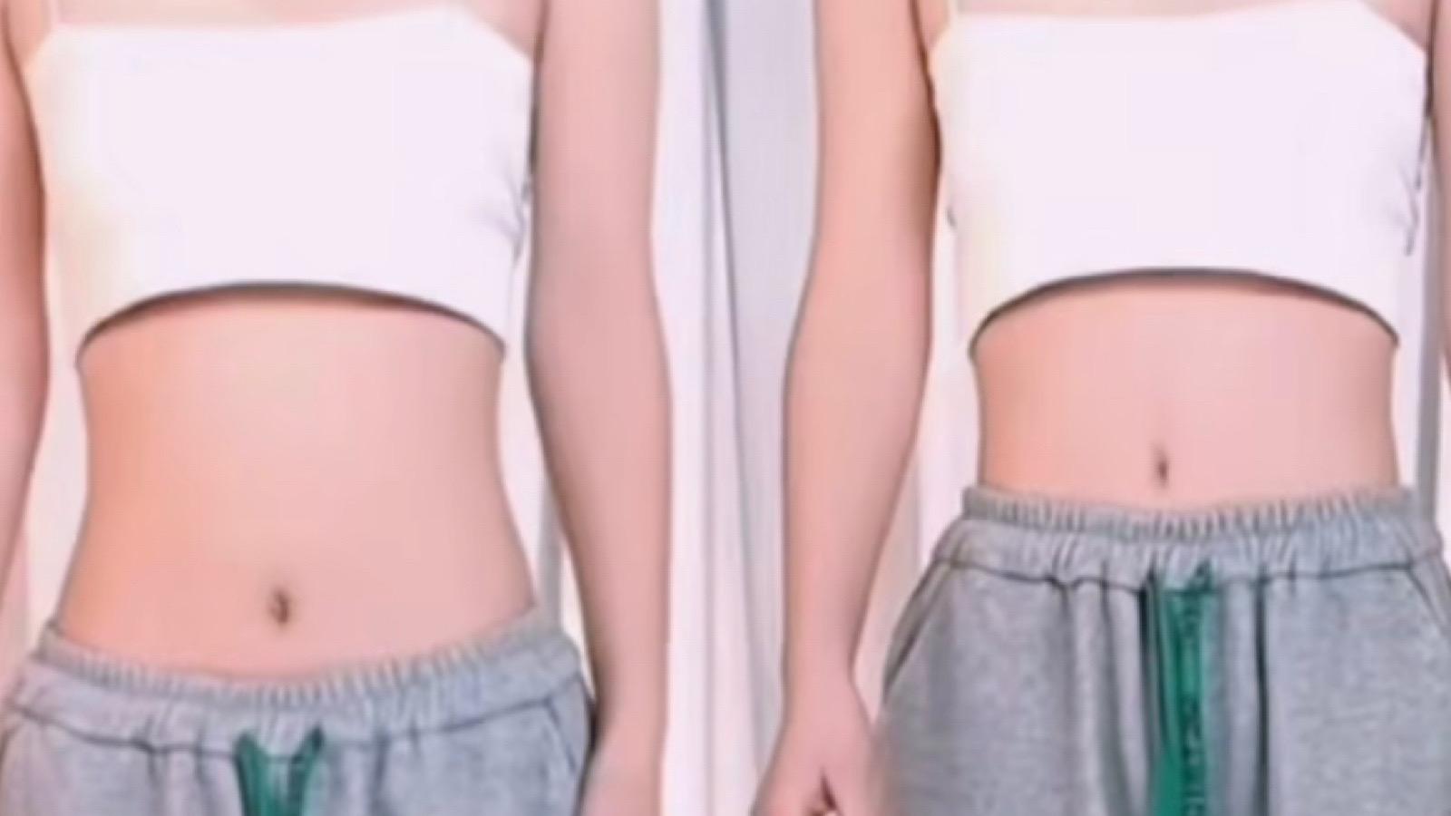 Women are wearing fake belly buttons to conceal their true height
