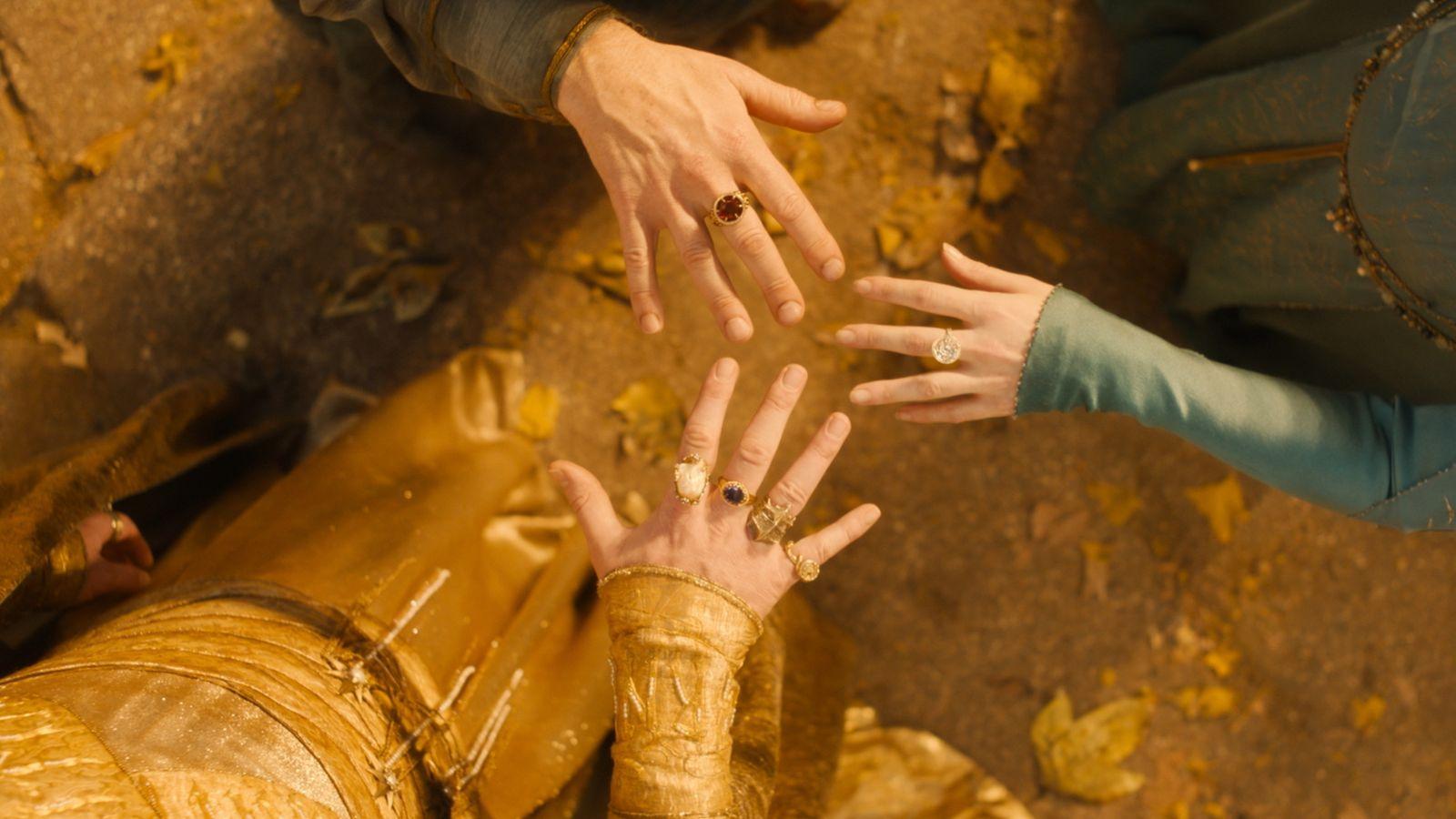 The three elven rings in The Rings of Power Season 2.