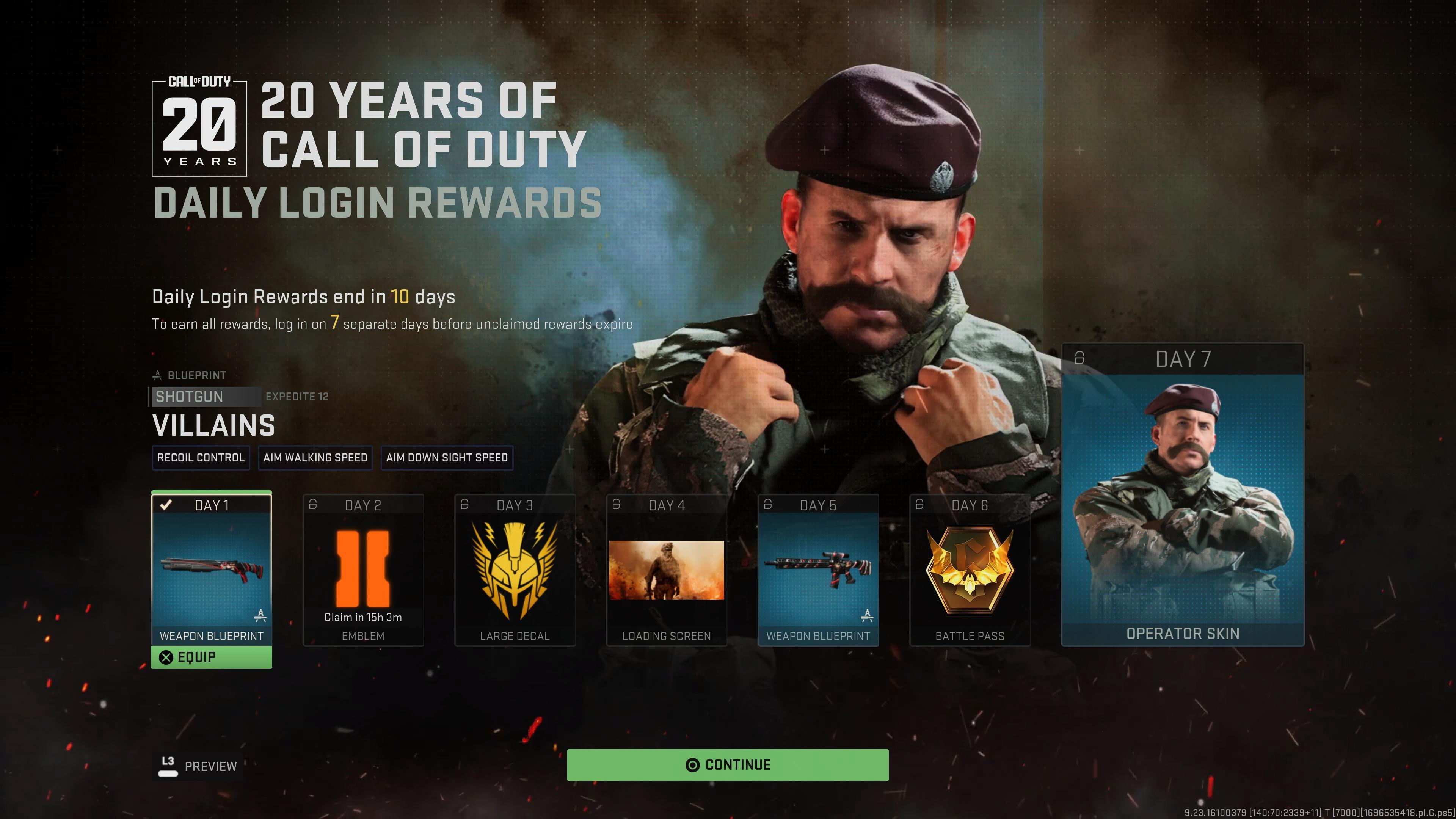 20 years of call of duty daily login rewards