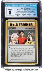Pokemon card showing Toshiyuki Yamaguchi surrounded by Pikachu, Doduo, Growlithe, Pikachu