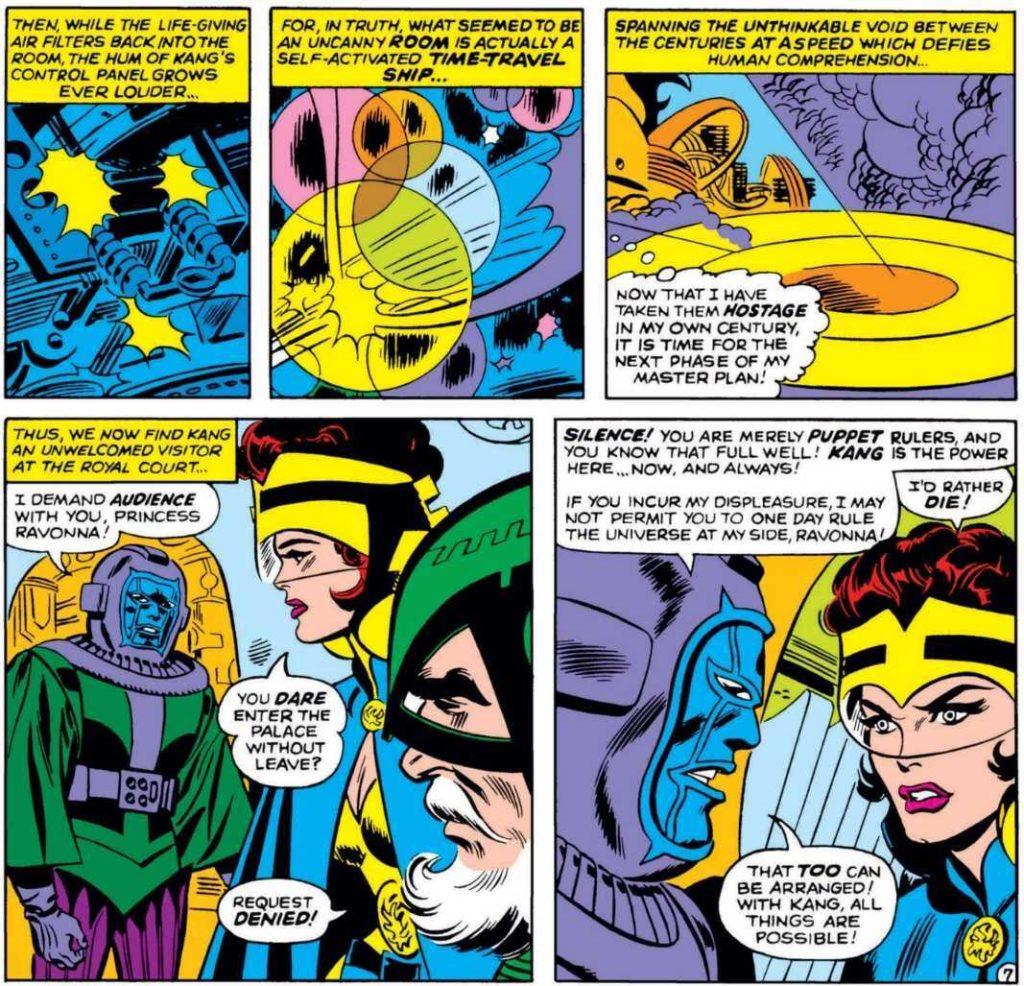 Kang threatens Ravonna Renslayer in Avengers #23