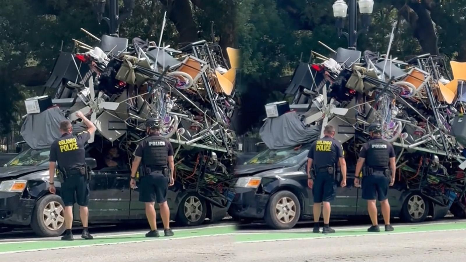 Florida man baffles cops by driving car literally piled with junk
