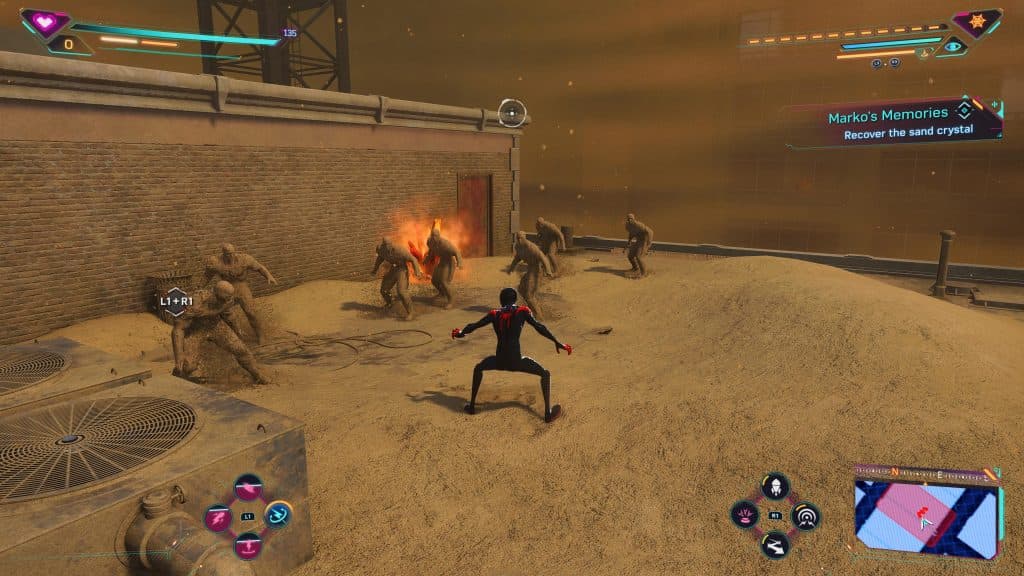 Miles Morales fighting sand people in Marvel's Spider-Man 2