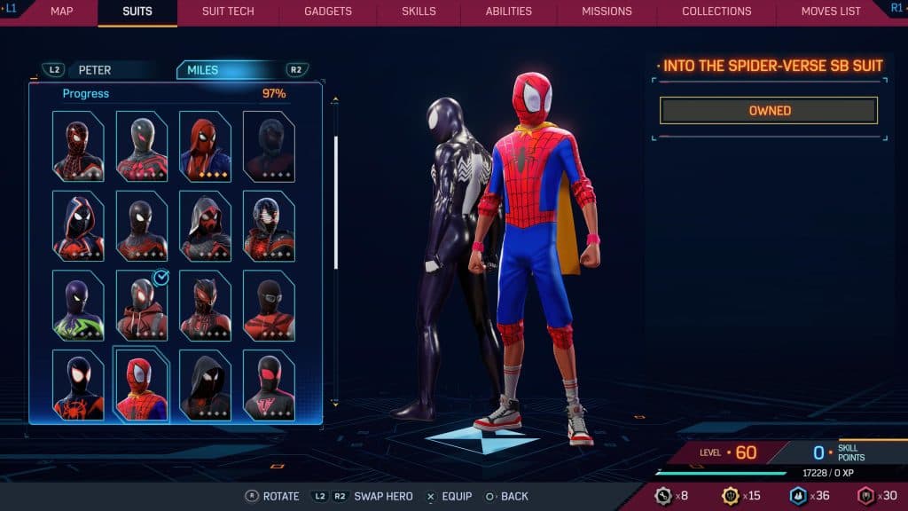 Into the Spider-Verse SB suit from Marvel's Spider-Man 2