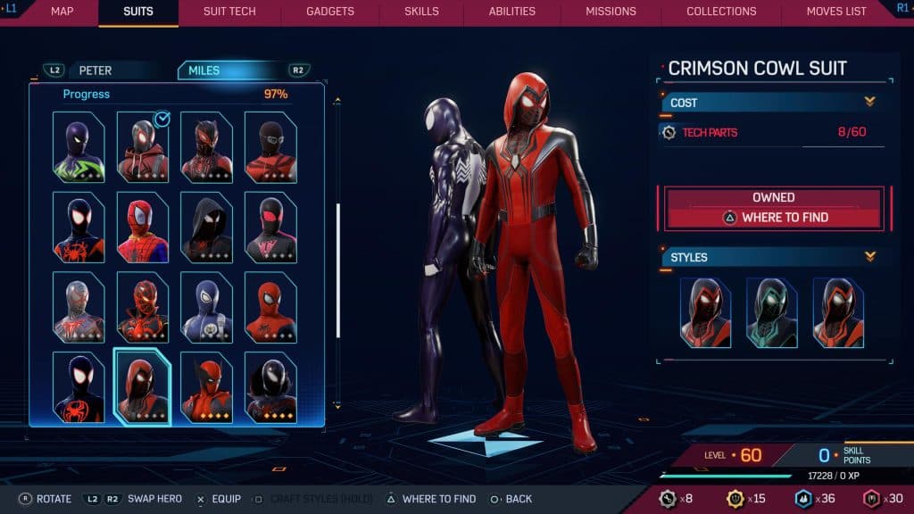 Crimson Cowl suit from Marvel's Spider-Man 2