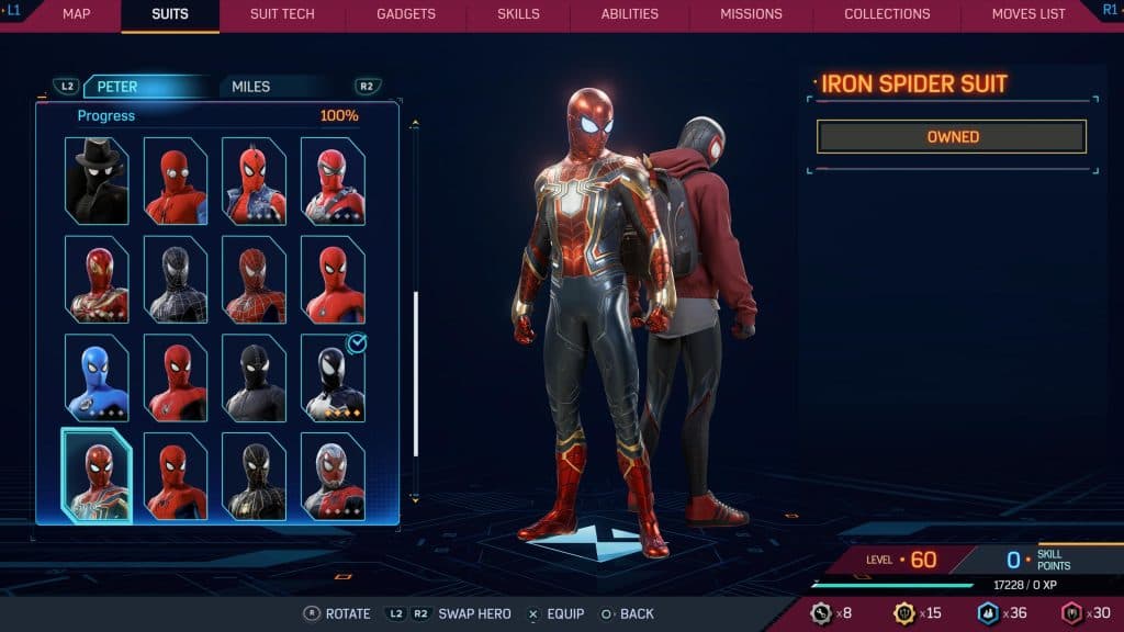 An image of the Iron Spider suit in Marvel's Spider-Man 2.