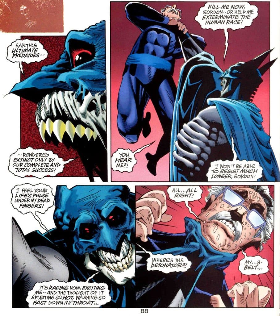 A vampiric Batman pleads with Jim Gordon