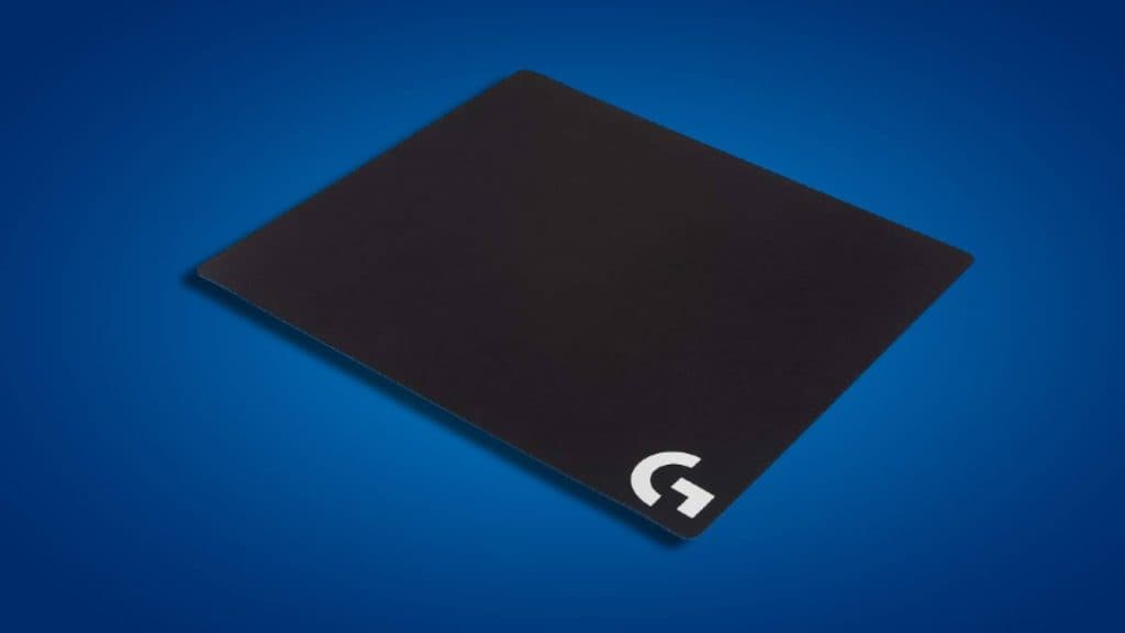 Image of the Logitech G640 Cloth Gaming Mouse Pad on a blue background.