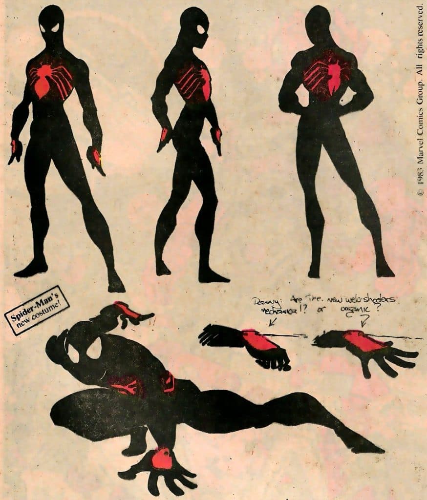 Randy Schueller's original design for Spider-Man's black costume.