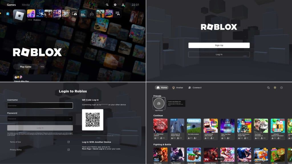 Roblox login on PlayStation