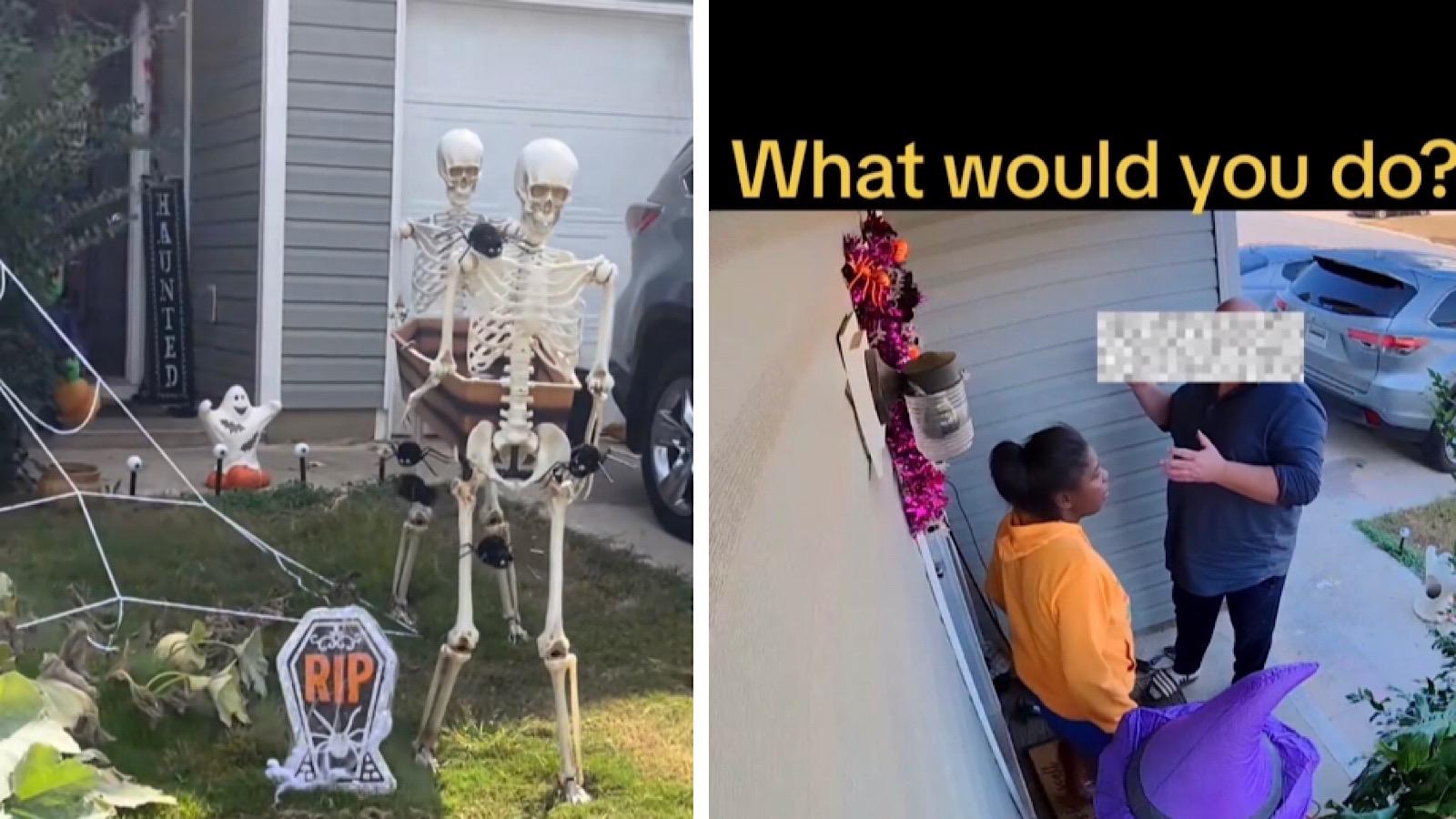 woman takes down halloween decor because her neighbor's were triggered