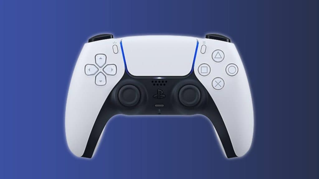 Image of the Sony DualSense controller on a blue and black background.