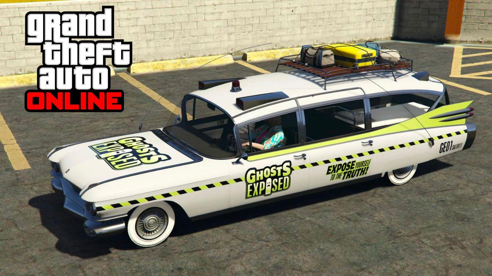 GTA Online car with ghostbusters-themed livery