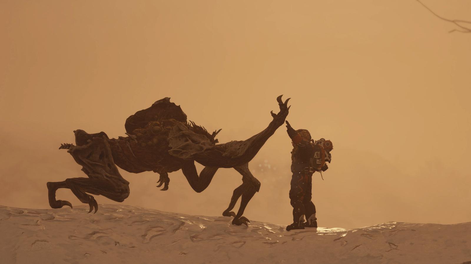 Starfield player high fiving a creature