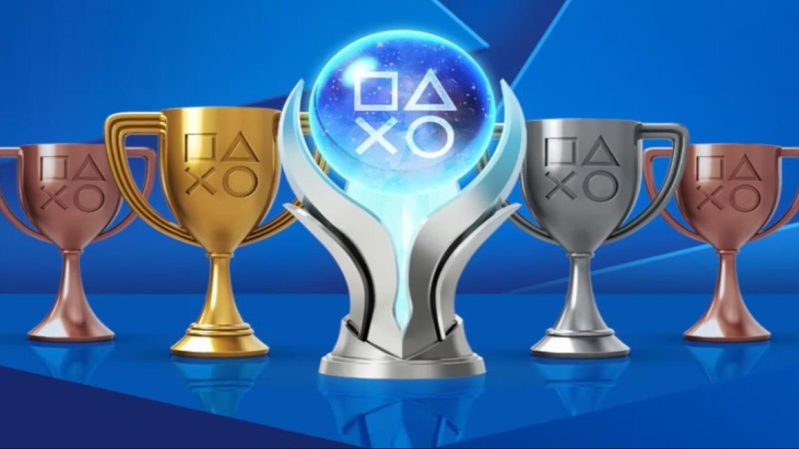 The different PlayStation trophies lined up