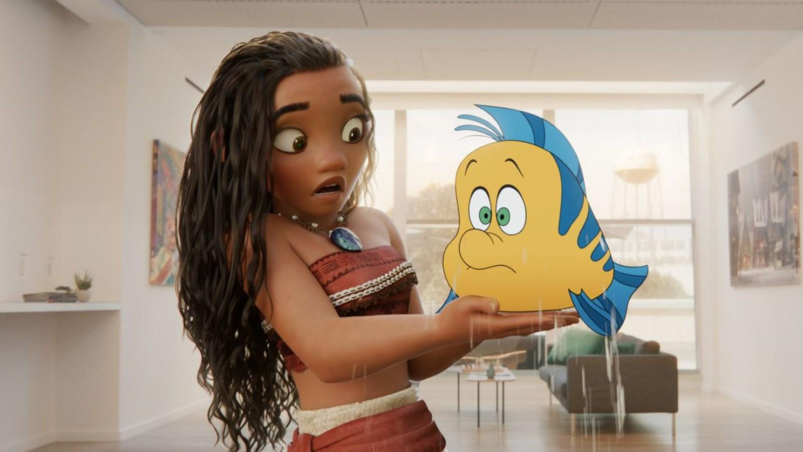 Moana holding a fish in Once Upon a Studio.